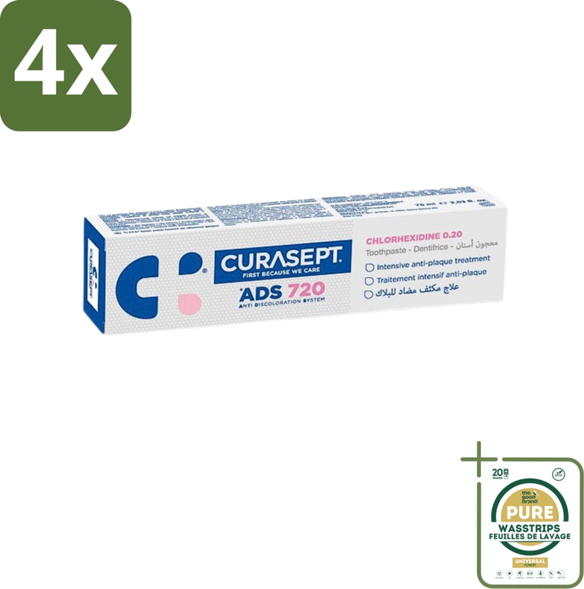 Curasept - ADS 720 Gel-Tandpasta - Chloorhexidine 0.20% - Beschermt Tandvlees & Tanden - 75 ml - Voordeelverpakking - 4 stuks - Ontstoken tandvlees - Peri-implantitis