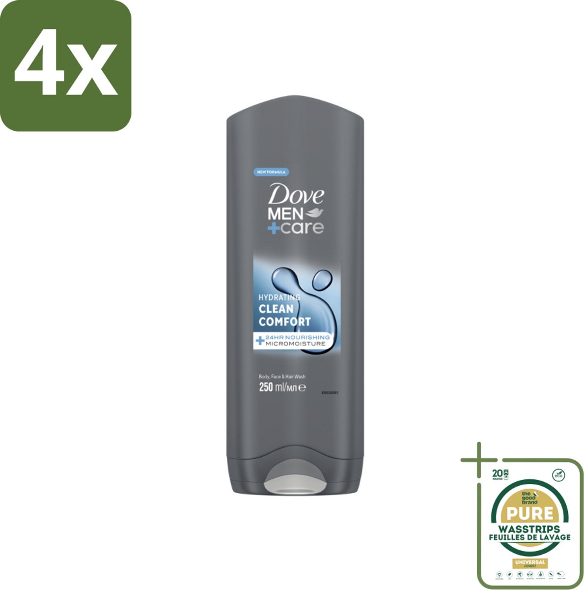 Dove Douchegel Men+ Care Clean Comfort 250 ml - Voordeelverpakking - 4 stuks - Energieke geur - Hydraterende douchegel