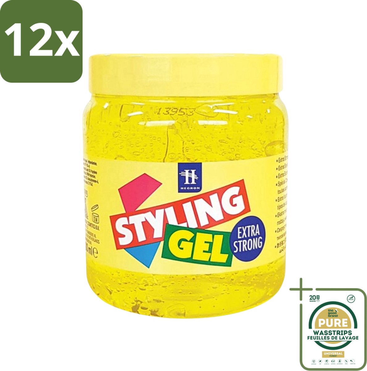 Hegron - Styling Haargel - Extra Strong - Voor Sterke Fixatie - 500 ml - Voordeelverpakking - 12 stuks - Hold - Fixatie
