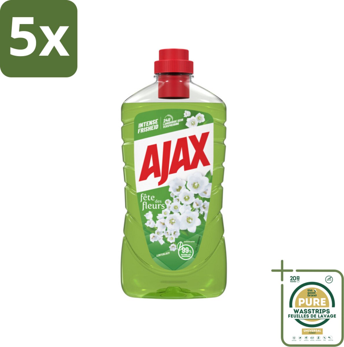 5 x Ajax Allesreiniger Fête des Fleur Lentebloem 1 liter - Grootverpakking - Allesreiniger - Reinigingskracht - Frisheid - Natuurlijke Geur - Essentiële Oliën