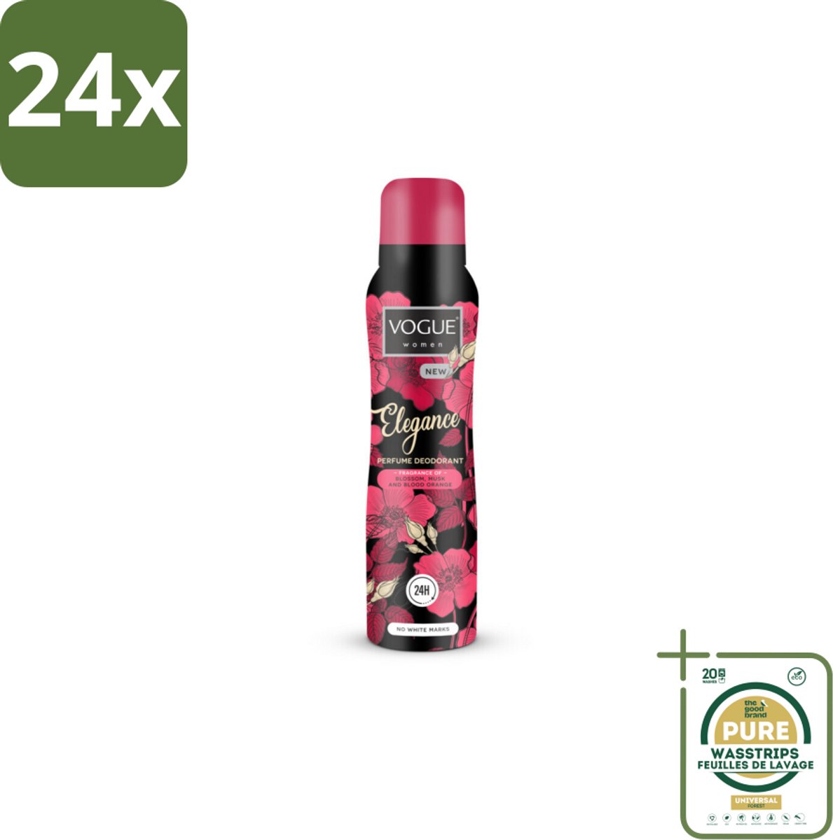 Vogue Elegance Parfum Deodorant 150 ml - Voordeelverpakking - 24 stuks - 24 uur bescherming - Zweetbescherming