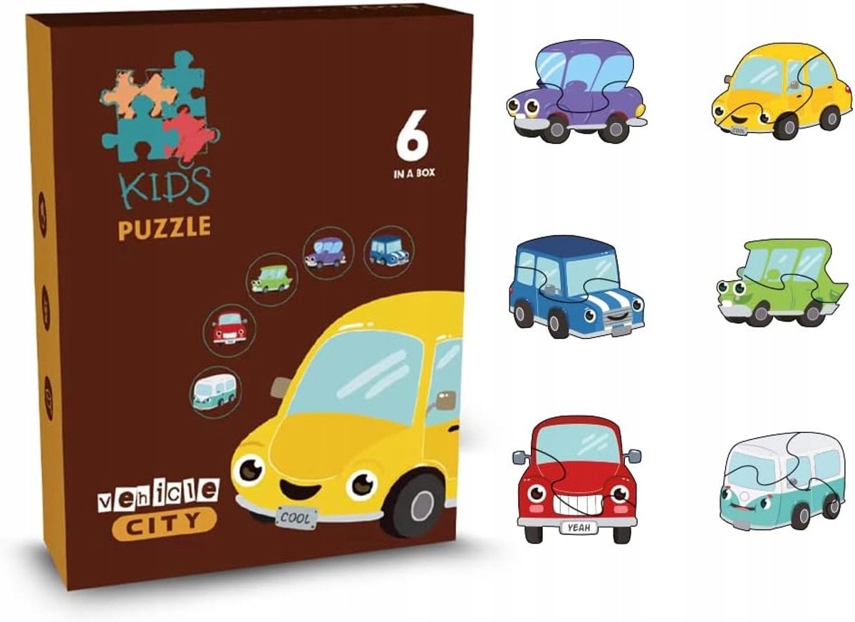 Kinderbordpuzzel Voertuigen Stad 6-in-1, 12 stukjes
