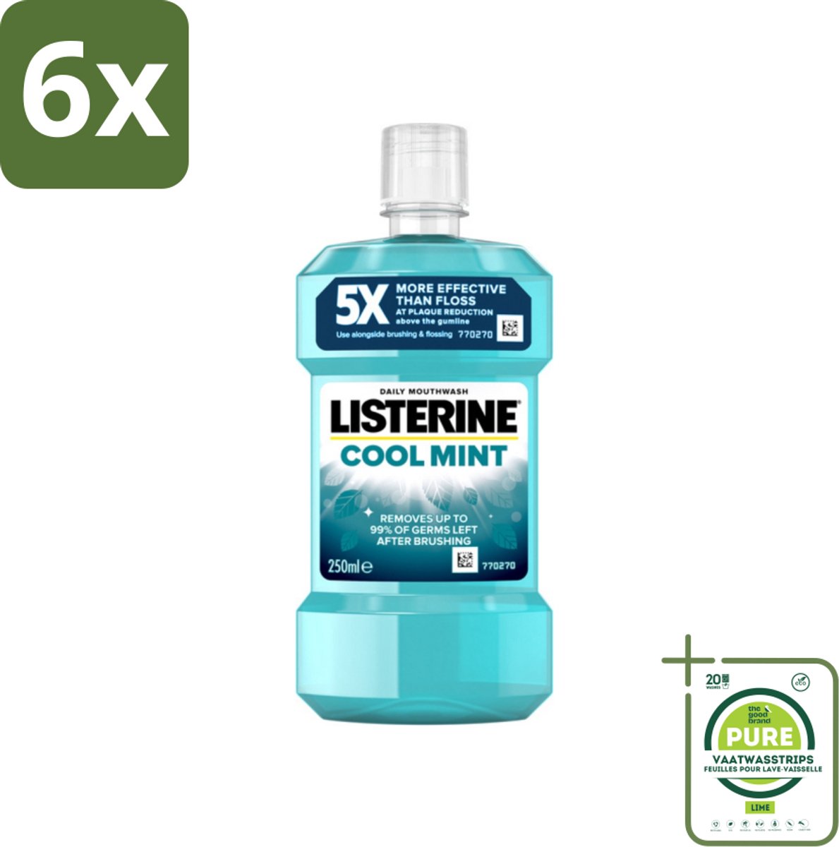 Listerine - Mondwater - Cool Mint - 250 ml - Voordeelverpakking - 6 stuks - Mondspoeling - Mondverzorging