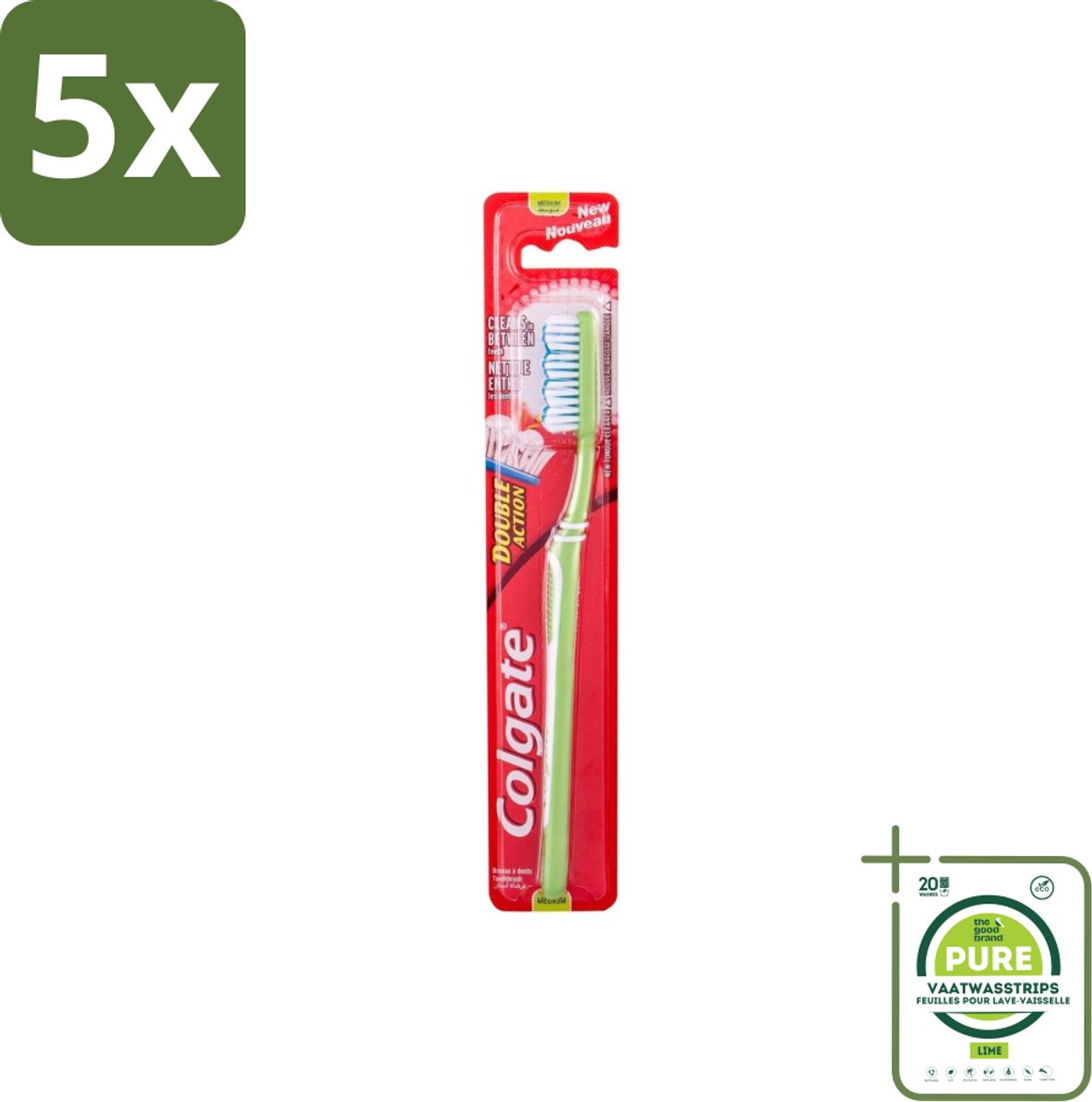 5 x Colgate - Tandenborstel - Double Action Medium - 1 Tandenborstel - Grootverpakking - Tandenborstel - Mondhygiëne - Tandenborstel Medium - Colgate - Tandenborstel Dubbele Actie