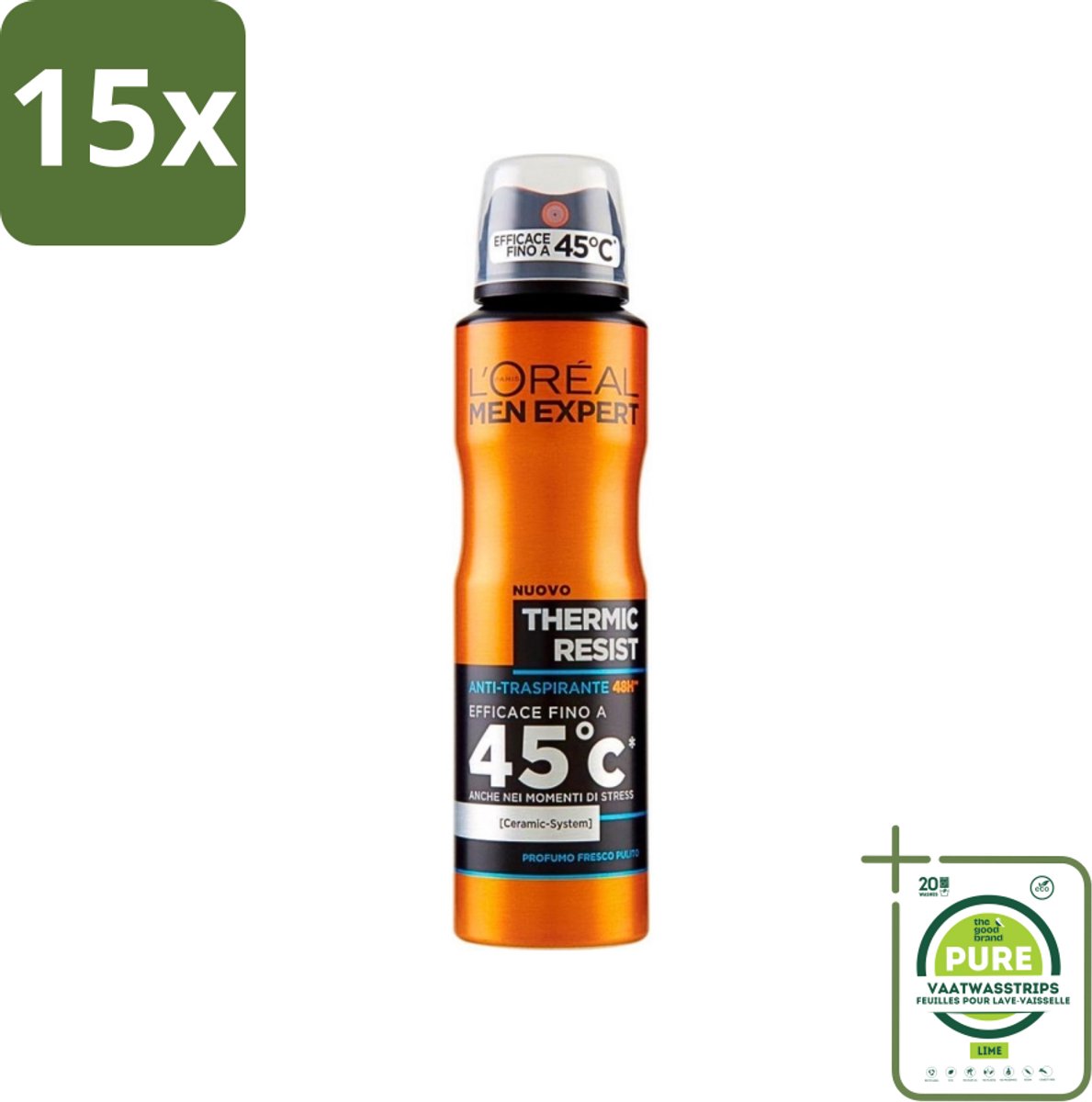 15 x L'Oréal Men Expert Deo Spray - Deodorant - Thermic Resist - 150 ml - Grootverpakking - Deodorant Spray - Thermic Resist - Transpiratie Bescherming - Frisheid - Geur Bescherming