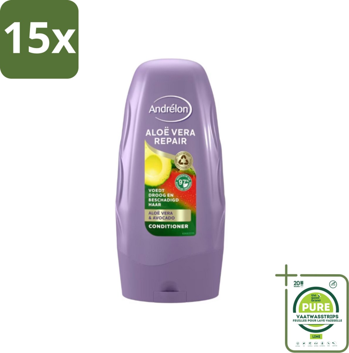 15 x Andrélon Conditioner Aloe Vera Repair 250 ml - Grootverpakking - Haarkleur - Haarverzorging - Haarherstel - Droog Haar - Beschadigd Haar