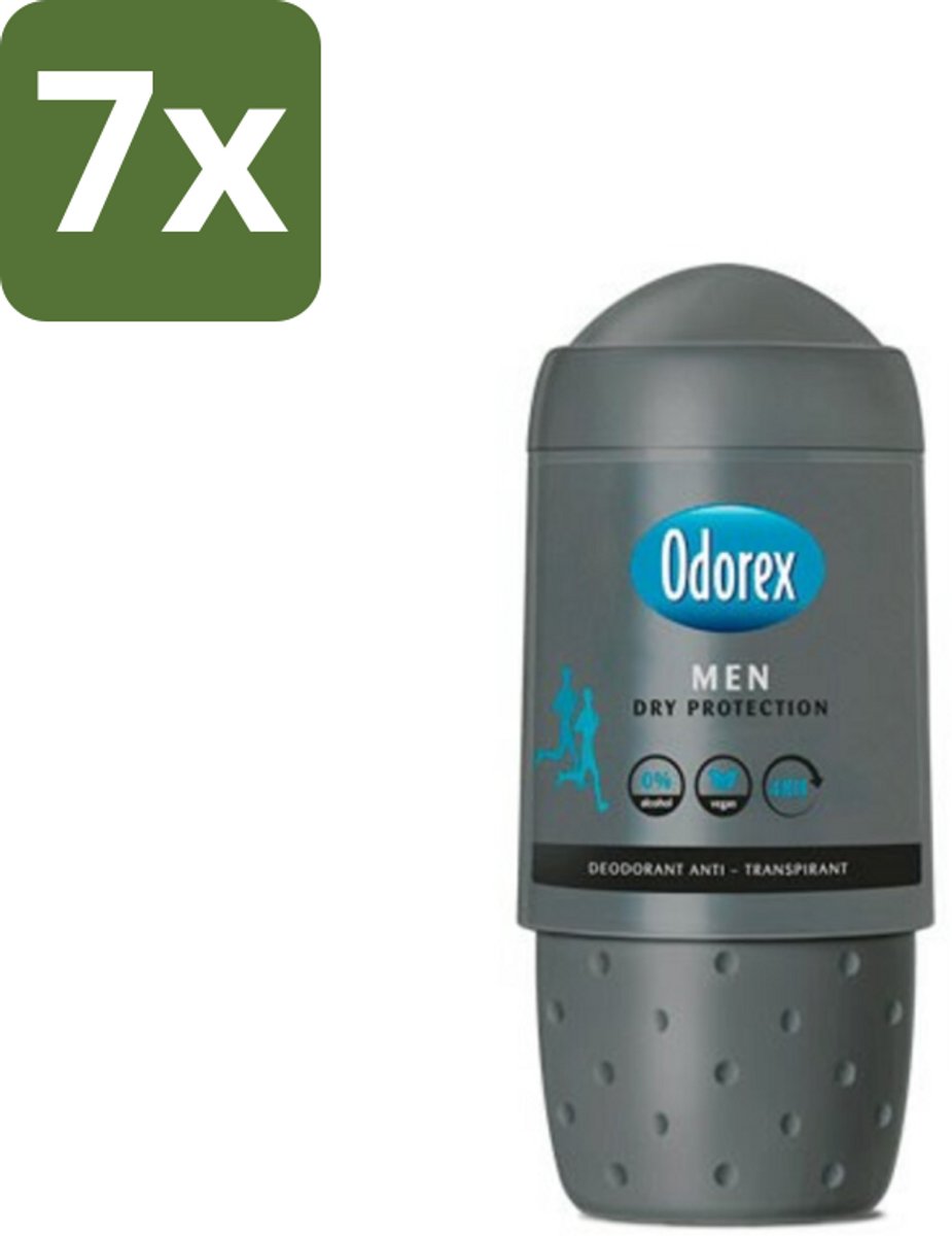 7 x Odorex Deodorant Roller For Men Dry Protection 50 ml - Mannelijke Deodorant - Anti-transpiratie - Zweetbescherming - Alcoholvrije Deodorant - Droge Oksels