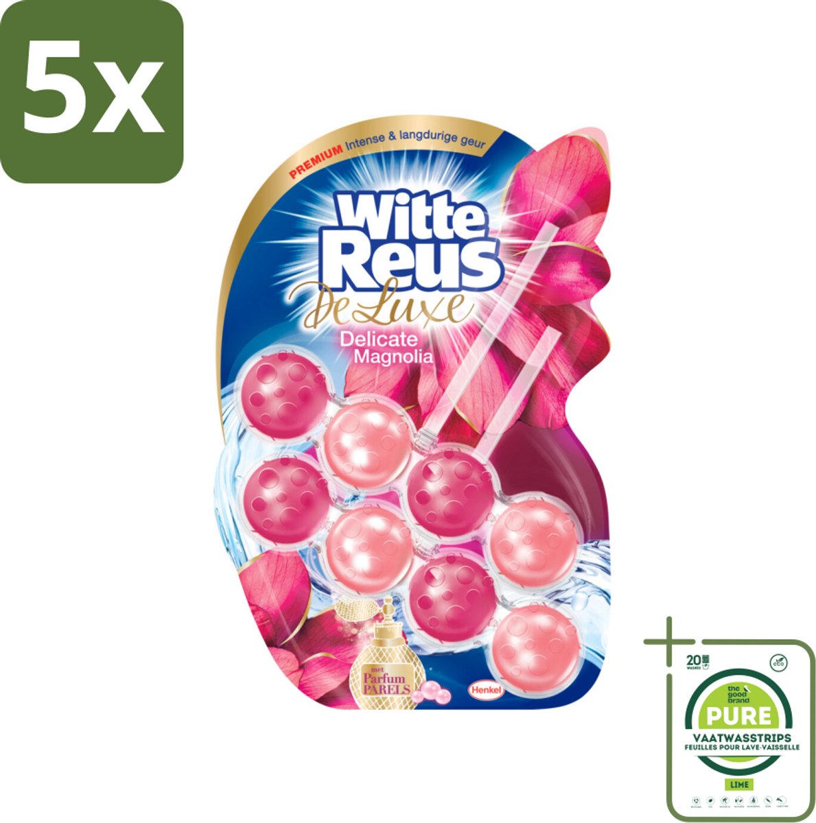 5 x Witte Reus Toiletblok DeLuxe Delicate Magnolia 2 stuks per verpakking - Grootverpakking - Toiletblok - Toiletgeur - Toilet Reinigen - Toilet Hygiëne - Toilet Verzorging