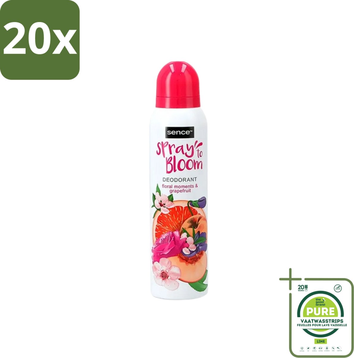 20 x Sence - Floral & Grapefruit - Deodorant - Fris & Fruitig - 150 ml - Grootverpakking - Sence Deodorant Floral Grapefruit - Fruitige Geur - Frisheid - Deodorant Voor Dames - Langdurige Bescherming