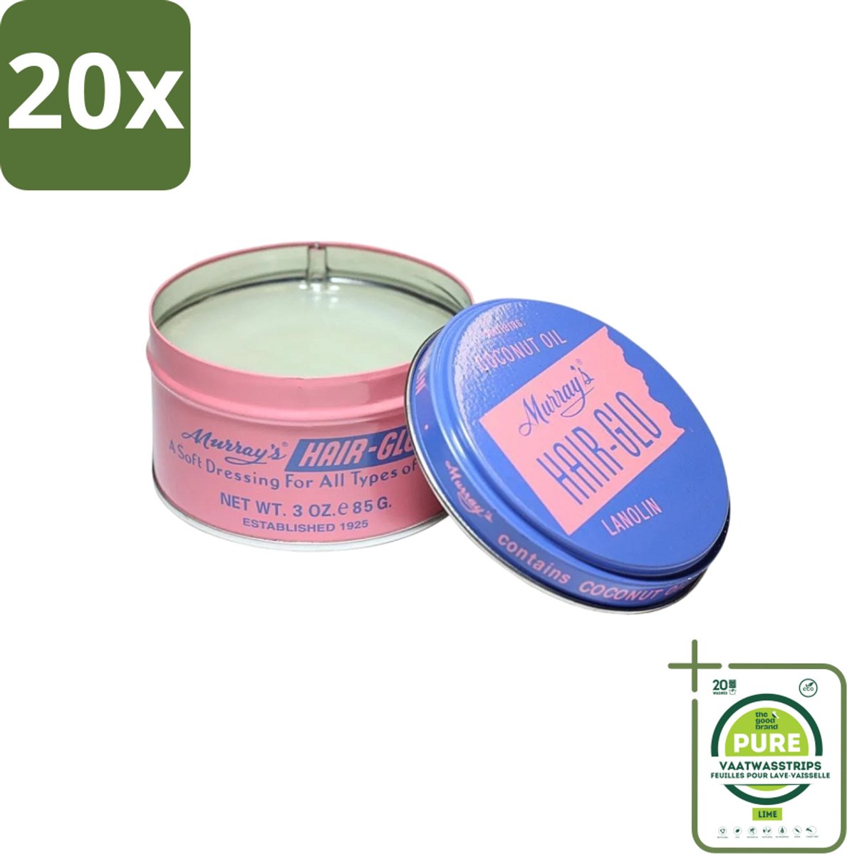 20 x Murray's - Hair-Glo - Pomade - Klassieke Look - Verzorgende Glans - 85 ml - Grootverpakking - Haarglans - Pomade - Haarverzorging - Klassieke Look - Retro Haar