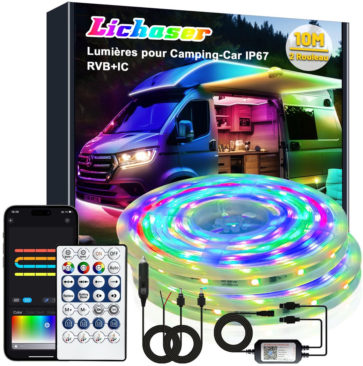 Lichaser 10m Waterproof LED RV Lights Strip, 12V IP67 RV Light RGB+IC With APP and Remote Control, Indoor Outdoor RV - ShopVlot