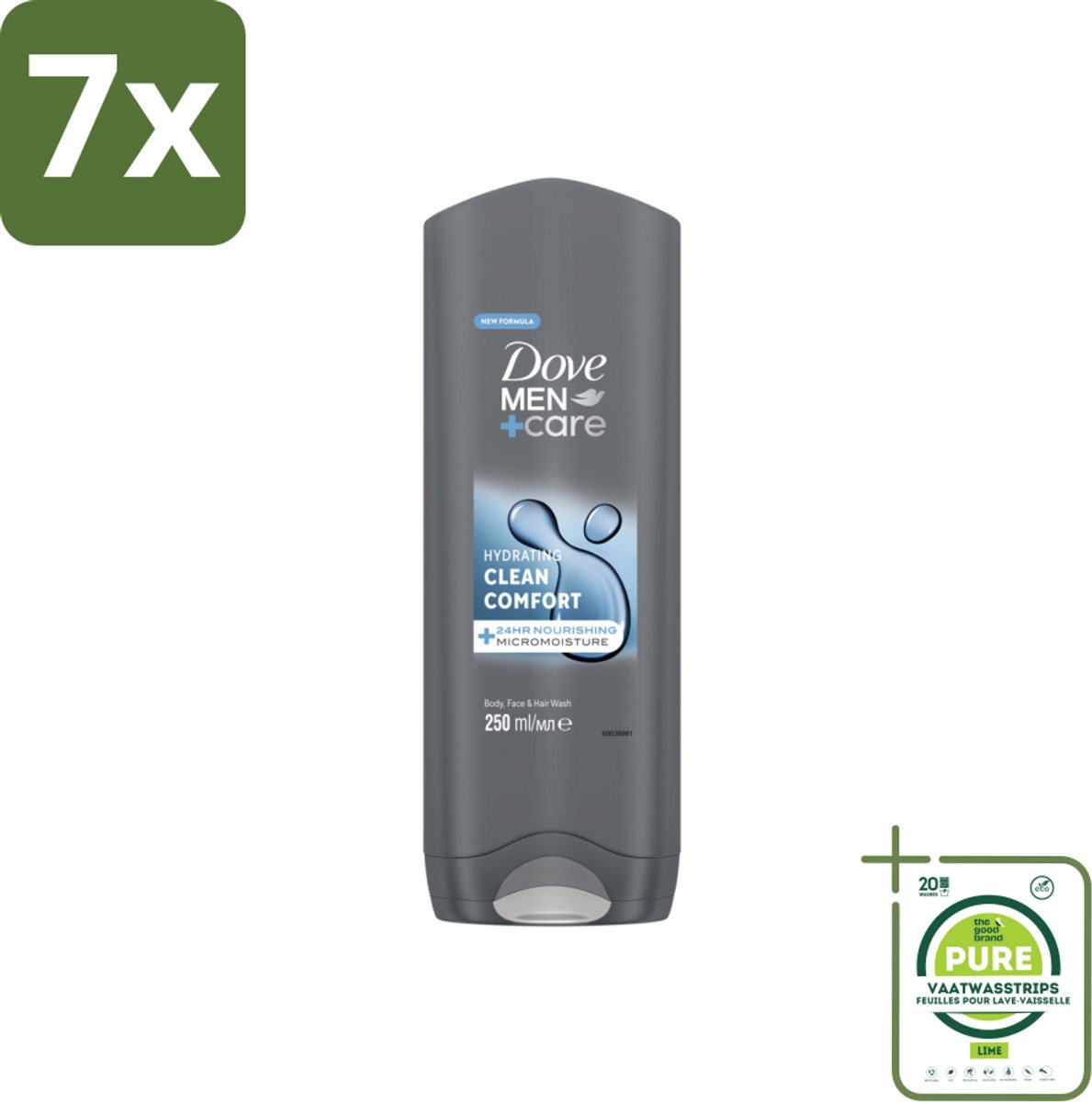 7 x Dove Douchegel Men+ Care Clean Comfort 250 ml - Grootverpakking - Douchegel - Fris - Energieke Geur - Hydraterende Douchegel - Zachte Huid