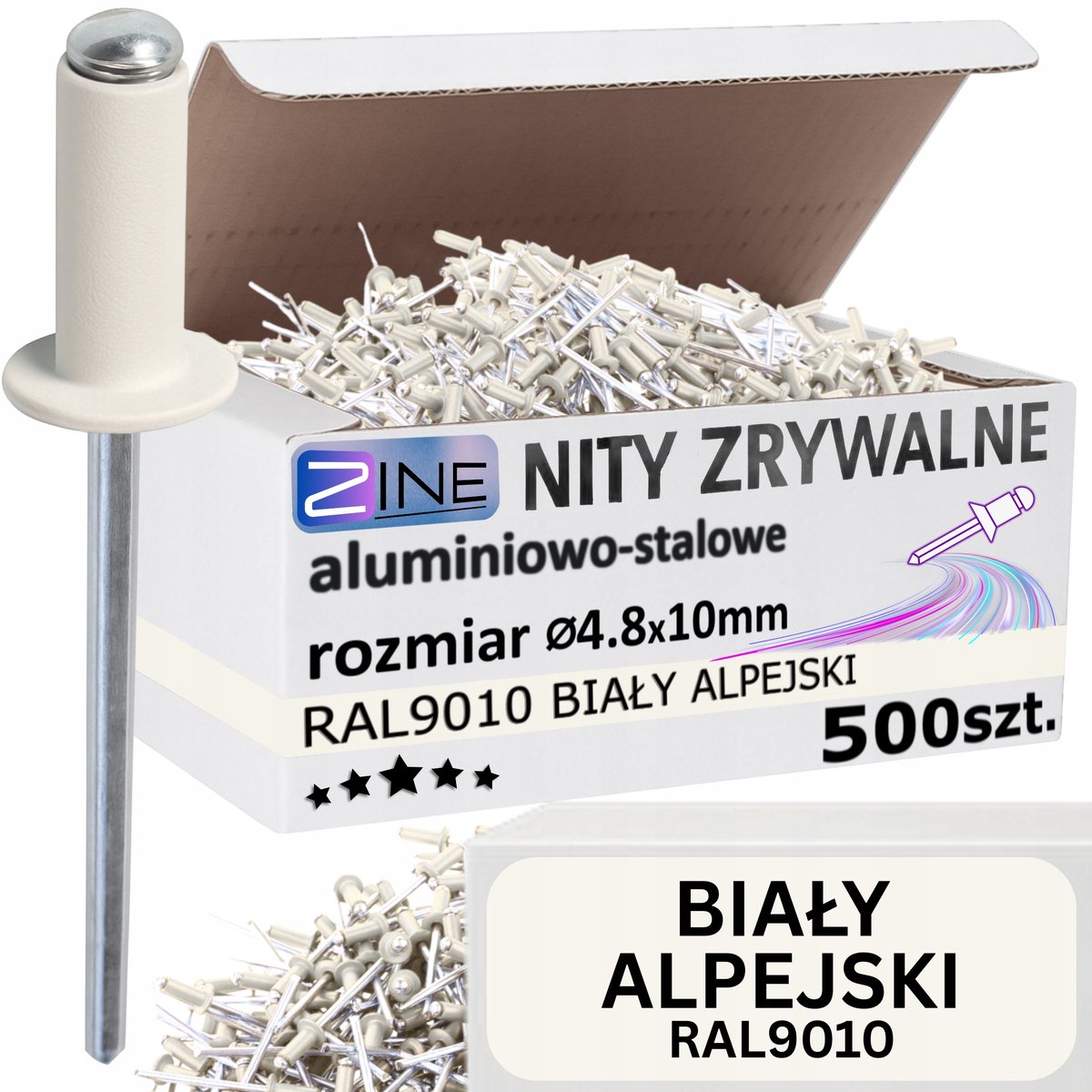 500x Aluminium Popnagels RAL9010 Wit 4,8x10mm - ZINE