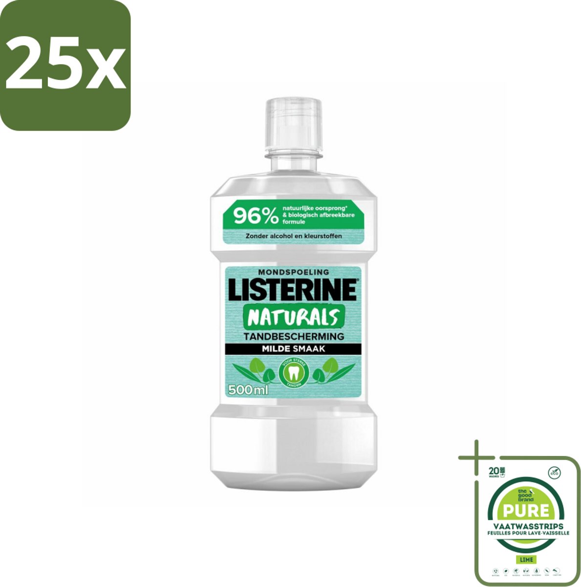 25 x Listerine Naturals Mondwater Tandbescherming 500 ml - Grootverpakking - Mondspoeling - Mondwater - Tandbescherming - Natuurlijk Mondwater - Tandgezondheid