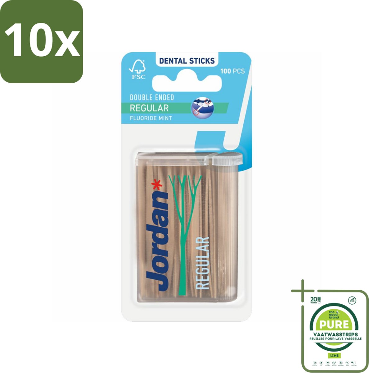 10 x Jordan Tandenstokers Double Ended Regular 100 stuks per verpakking - Grootverpakking - Tandenstoker - Tandenstokers - Tanden Reinigen - Tandplak Verwijderen - Interdentale Ruimte Reinigen