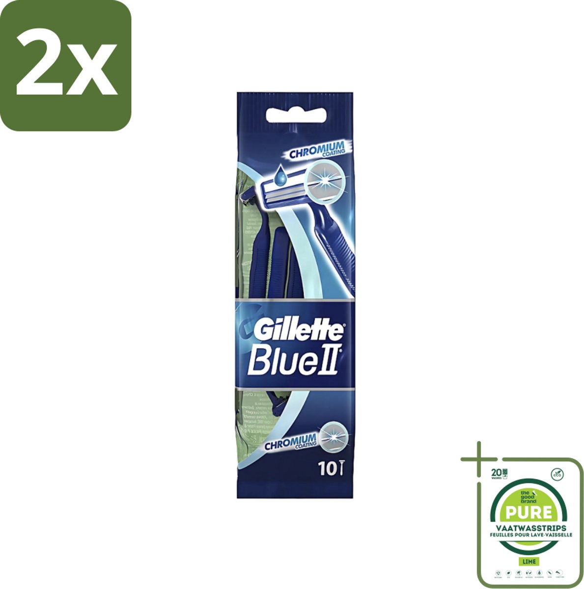 Gillette - Blue 2 - Wegwerpscheermesjes - Chromium Coating - 10 Scheermesjes - Voordeelverpakking - 2 stuks - Scheermesjes - Wegwerpscheermesjes