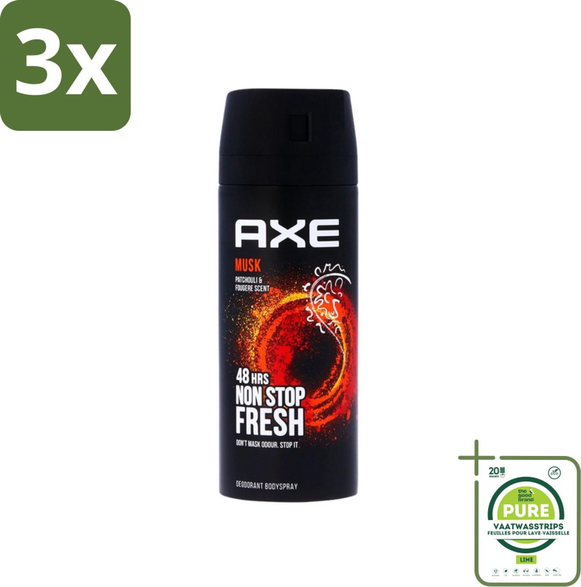 3 x Axe - Deodorant Bodyspray - 48hrs Non Stop Fresh - Musk - Patchouli & Fougere - 150 ml - Grootverpakking - Axe Musk Deodorant Bodyspray - Musk Geur - Deodorant Spray - Lichaamsgeur - Geurbescherming