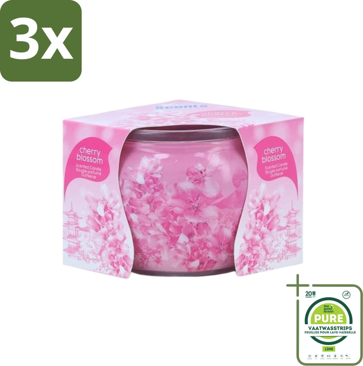 3 x At Home - Scents - Geurkaars - Cherry Blossom - 70 g - Grootverpakking - Geurkaars Cherry Blossom - Kersenbloesem Geur - Thuis Geur - Rustgevende Geur - Geur Sfeer