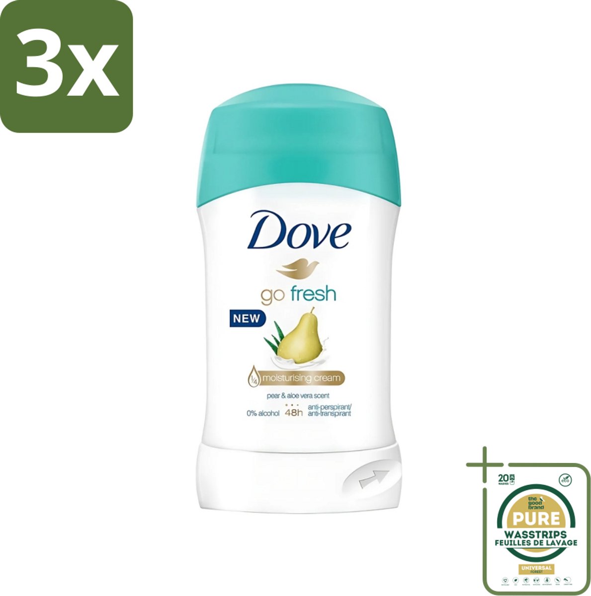 3 x Dove - Deodorant - Stick Go Fresh Pear & Aloe Vera - Frisse geur en bescherming - 40 ml - Grootverpakking - Dove Go Fresh - Deodorant Stick - Peer En Aloë Vera - Frisse Geur - Bescherming Tegen Zweet
