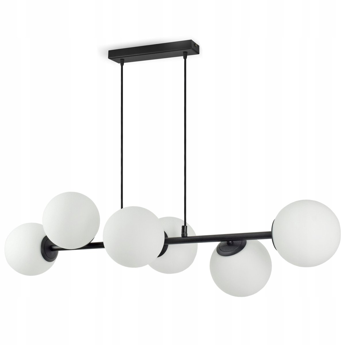 Merkloze Hanglamp met Witte Glazen Bollen, Zwart Metaal