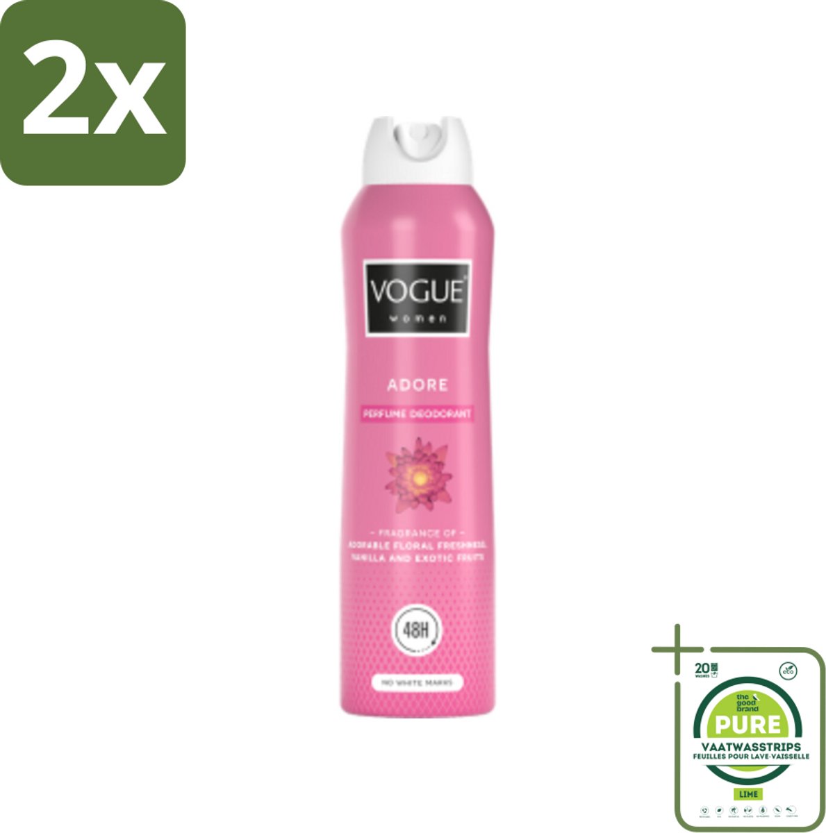 Vogue Adore Parfum Deodorant 150 ml - Voordeelverpakking - 2 stuks - Parfum deodorant - 24 uur bescherming