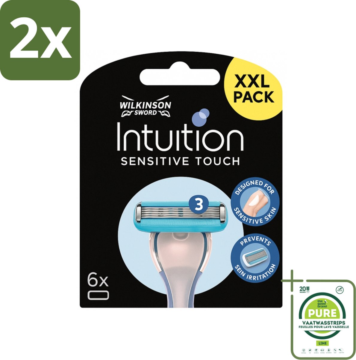 Wilkinson - Navulmesjes Intuition Sensitive Touch - Met Verzorgende Gel - 6 scheermesjes - Voordeelverpakking - 2 stuks - Scheermesjes - Gevoelige huid