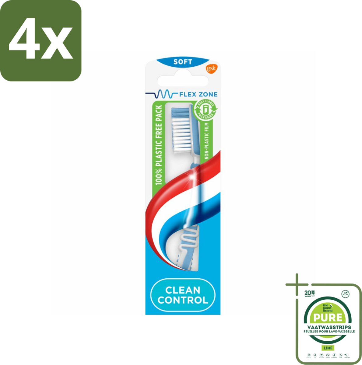 Aquafresh Tandenborstel Clean Control Soft - Voordeelverpakking - 4 stuks - Tandenborstel - Tandenborstel soft