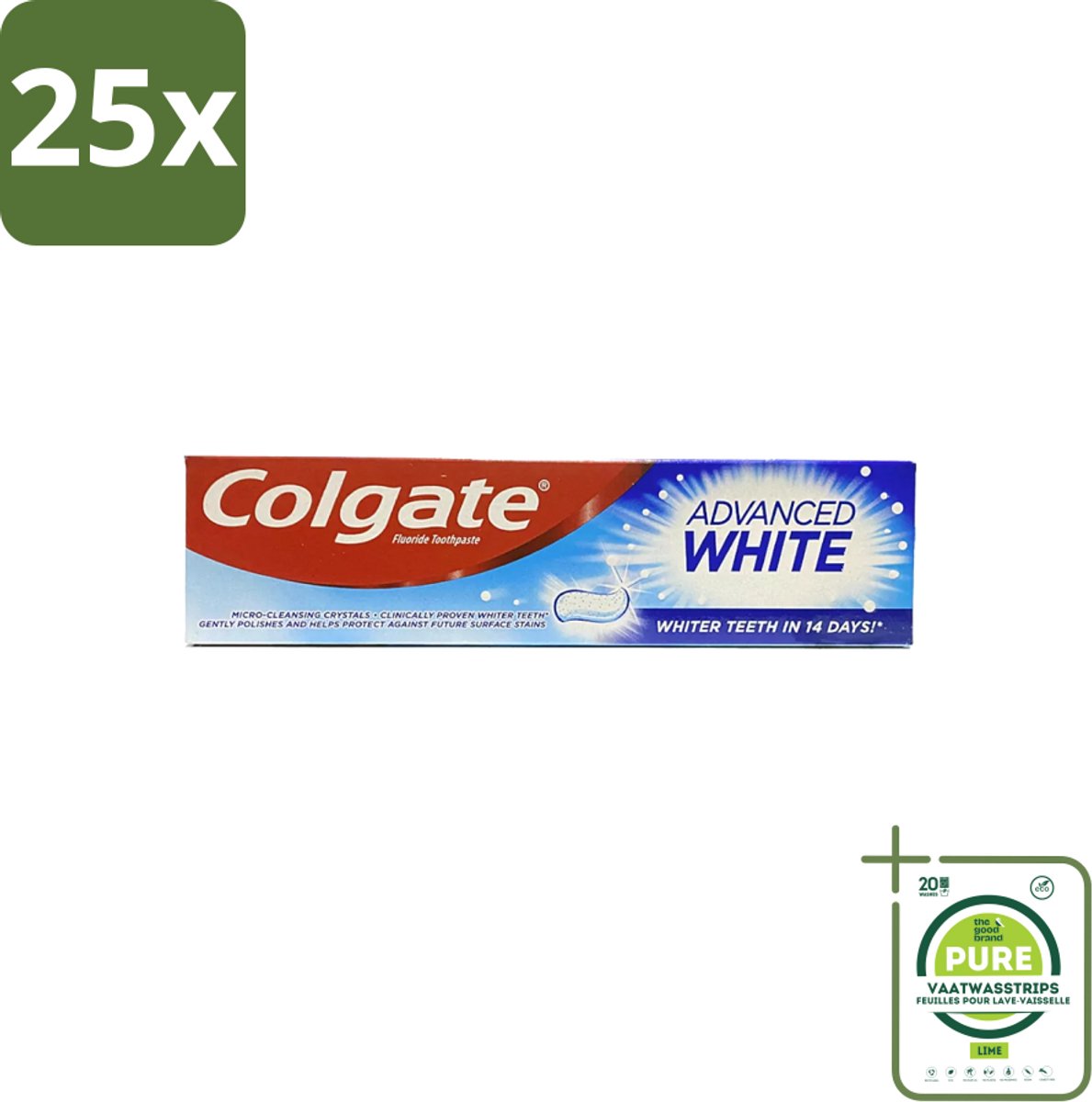 25 x Colgate - Advanced White - Tandpasta - 100ml - Grootverpakking - Tandpasta - Witte Tanden - Vlekverwijdering - Tandbederf - Gaatjes