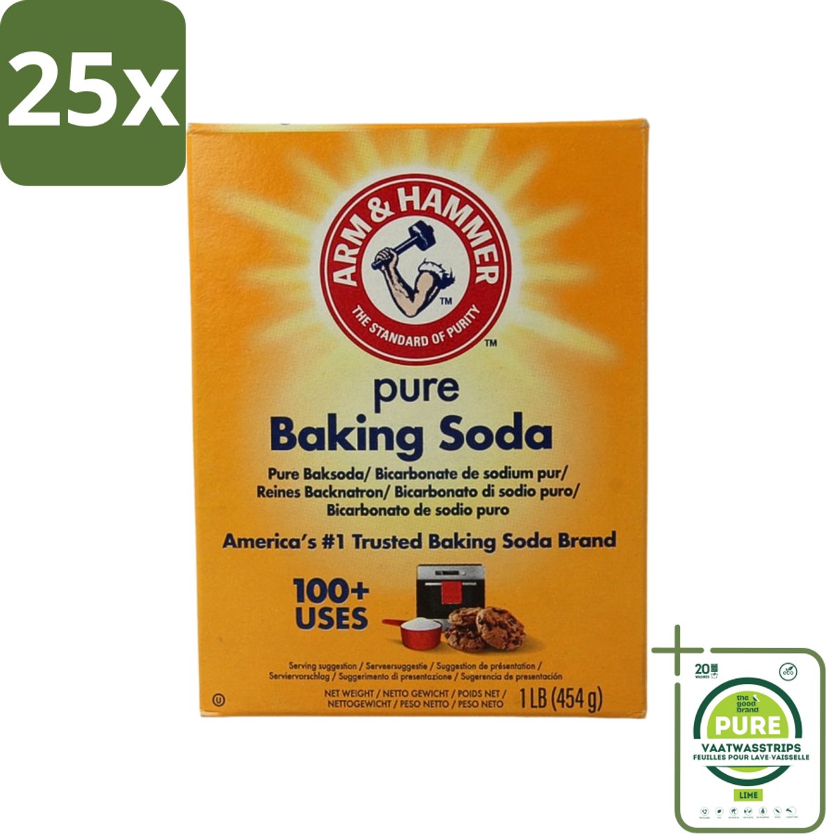 25 x Arm & Hammer - Baking Soda - Multifunctioneel - Biologisch Afbreekbaar - 454 g - Grootverpakking - Baking Soda - Natuurlijke Baking Soda - Arm And Hammer Baking Soda - Bakpoeder - Zuurteregelaar