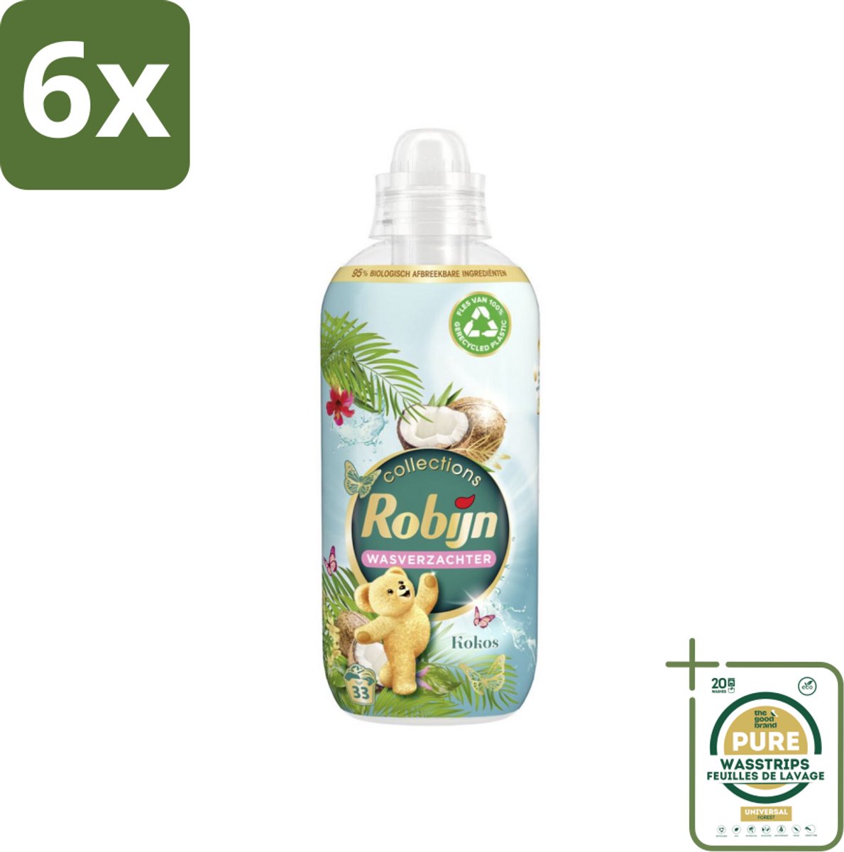 Robijn Wasverzachter Kokos Sensation 33 Wasbeurten 825 ml - Voordeelverpakking - 6 stuks - Wasroutine - Kleding verzachten