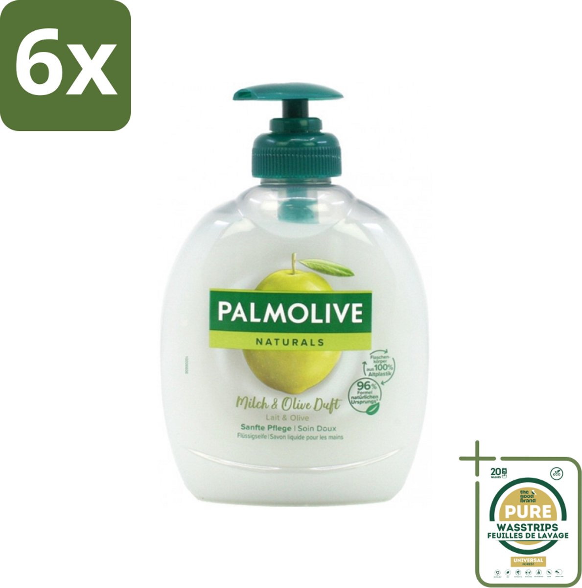 Palmolive Naturals - Handzeep - Melk & Olijf - 300 ml - Voordeelverpakking - 6 stuks - Handen verzorgen - Melkproteïnen