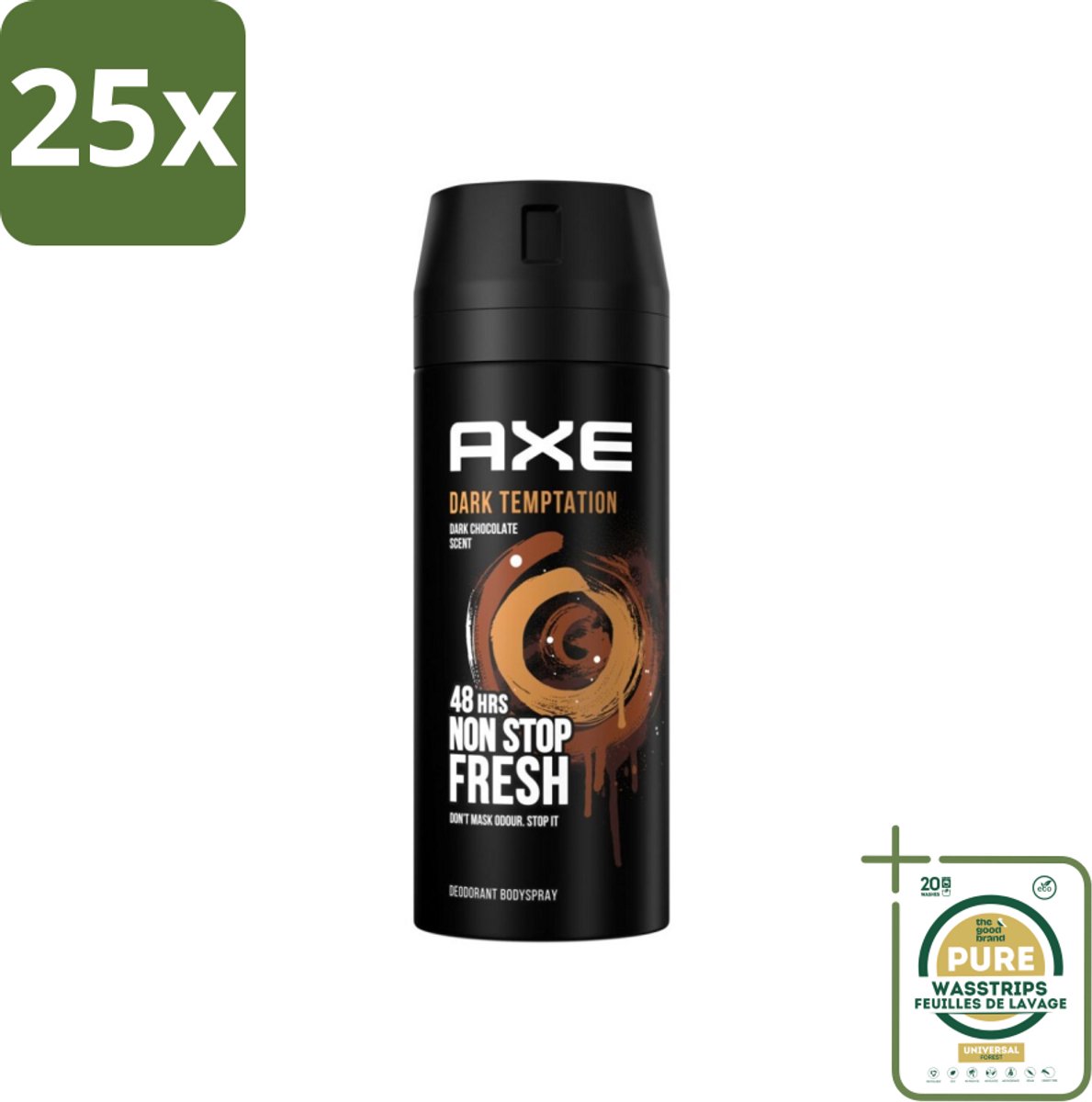25 x Axe Deodorant Bodyspray Dark Temptation 150 ml - Grootverpakking - Axe Dark Temptation - Deodorant - Bodyspray - Chocolade Geur - Rode Peperkorrels