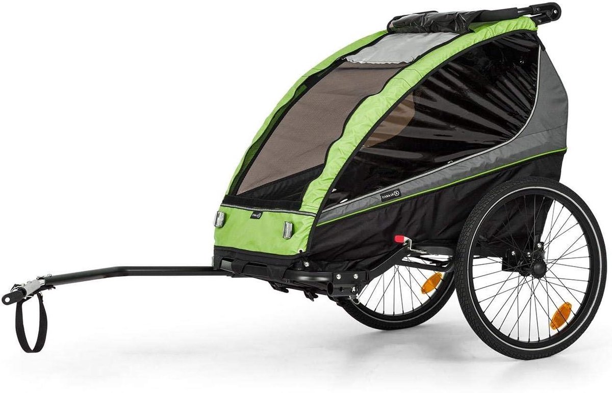 Kinderfietskar - Dubbele Zits Aanhanger - Veilig Vervoer - 2-in-1 Jogger - Max 40 kg - Groen