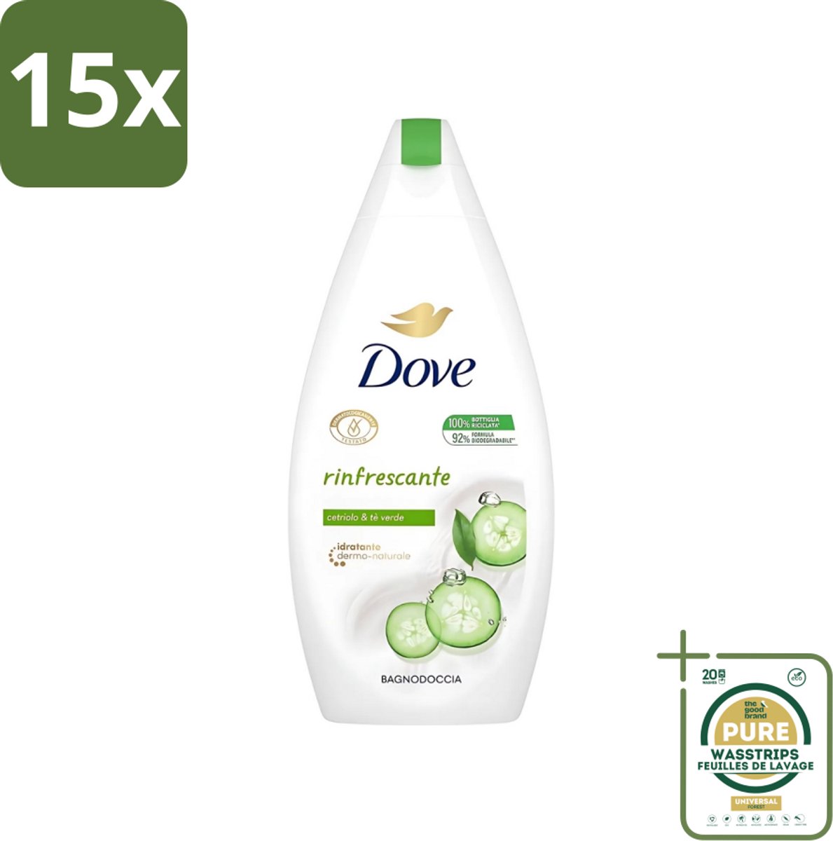 15 x Dove - Douchegel - Refreshing - Komkommer & Groene thee - Verfrissend - 400 ml - Grootverpakking - Douchegel - Frisheid - Verfrissend - Kalmerende Scrub - Uitdroging Voorkomen