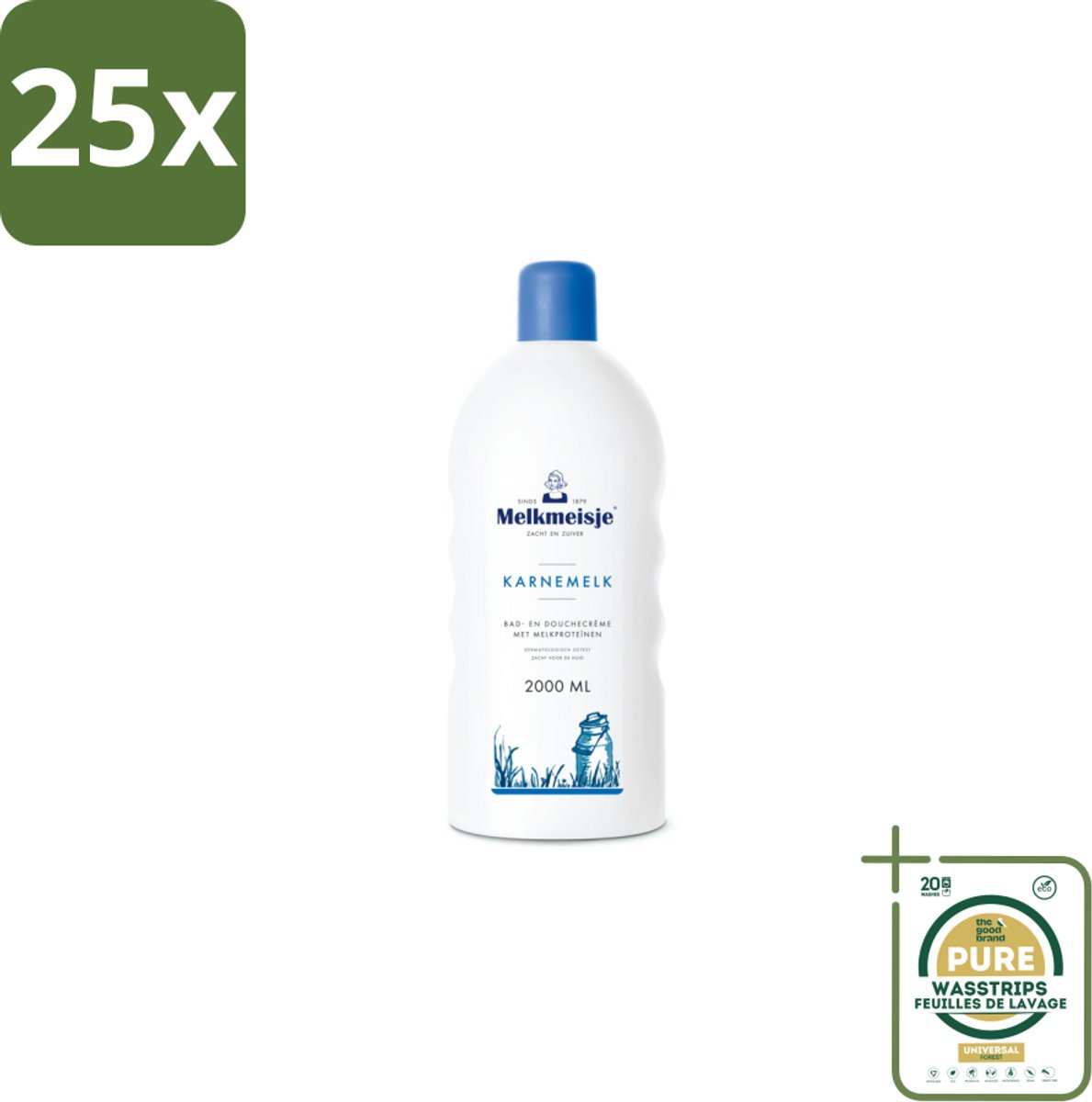 25 x Melkmeisje Bad en Douche Crème Karnemelk 2000 ml - Grootverpakking - Bad En Douche Crème - Badschuim - Doucheschuim - Karnemelk Badschuim - Voedend Badschuim