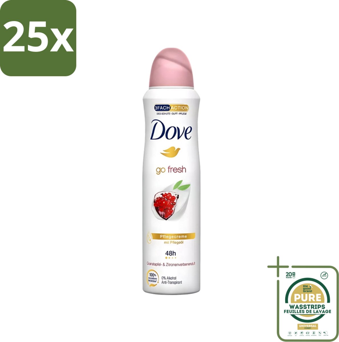 25 x Dove - Deodorant - Go Fresh Granaatappel - Frisse en fruitige geur - 150 ml - Grootverpakking - Dove Go Fresh - Deodorant Spray - Anti-transpirant - Frisheid - Fruitige Geur