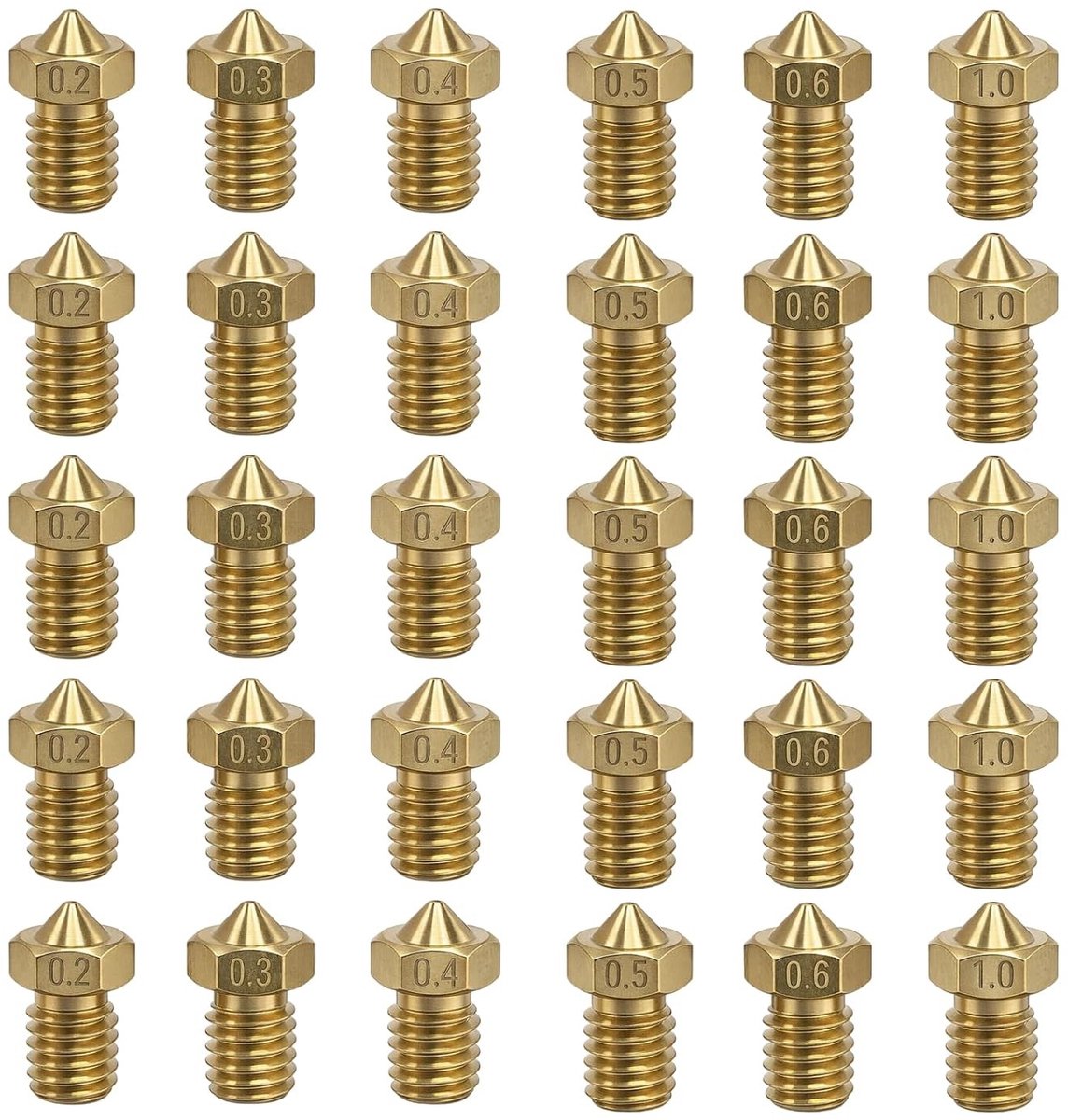 Set van 30 stuks messing 3D-printermondstukken van 0,2 tot 1,0 mm, inclusief 0,4 mm mondstuk, accessoires voor hoge precisie FDM 3D-printen, veelzijdige printeronderdelen