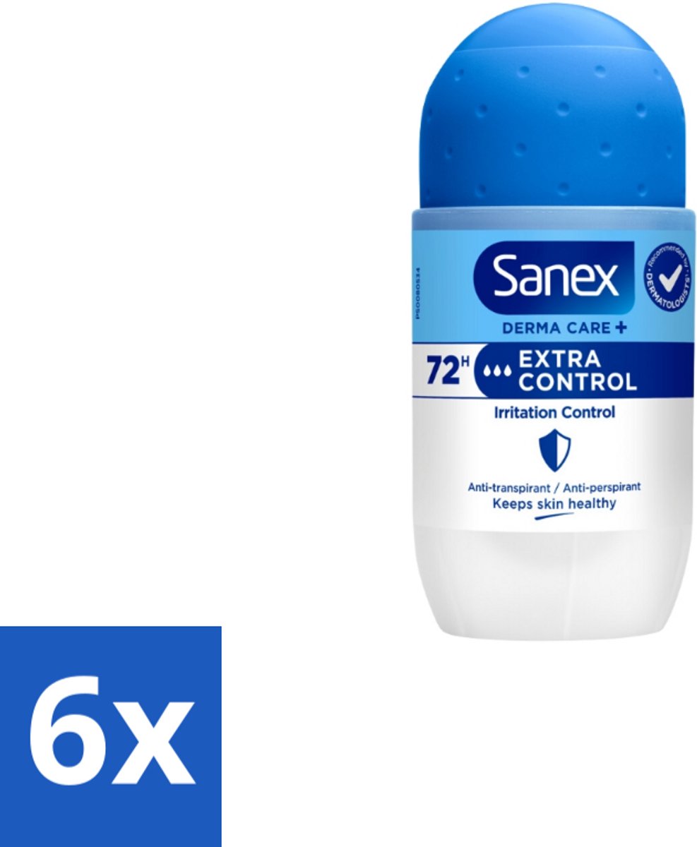 Sanex Deodorant Roller Dermo Extra Control 53 ml - Voordeelverpakking - 6 stuks