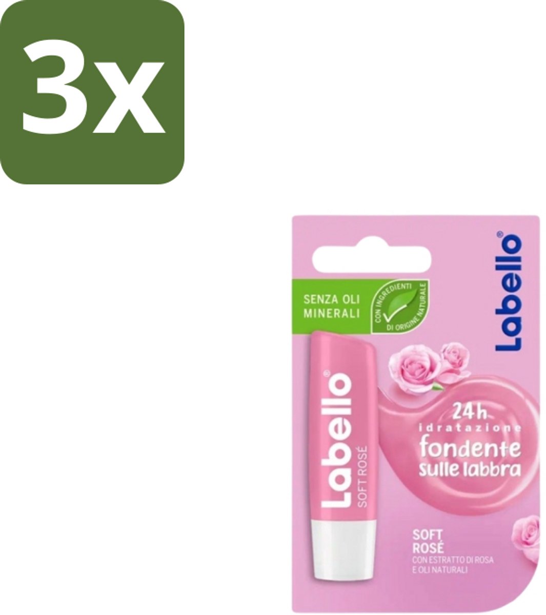 3 x Labello – Lippenbalsem – Soft Rosé - Lippenbalsem - Rosé Lippenbalsem - Hydratatie Lippen - Natuurlijke Glans - Verzorging Lippen