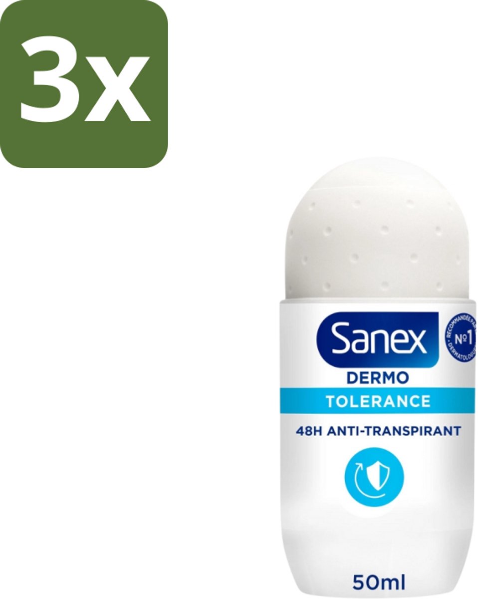 3 x Sanex – Deo Roll-on – Dermo Tolerance – 50 ml - Gevoelige Huid - Intolerante Huid - Hypoallergene Deodorant - Huidverdraagzaamheid - Geurcontrole