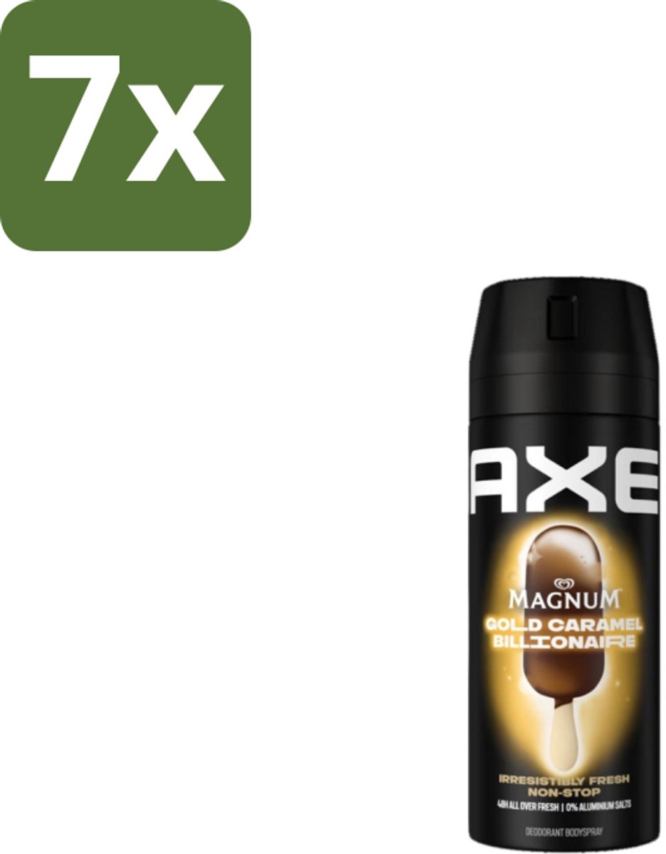 7 x Axe – Deodorant Bodyspray – Magnum Gold Caramel Billionaire – 150 ml - Axe Deodorant - Deodorant Bodyspray - Luxe Geur - Chocolade Geur - Caramel Geur