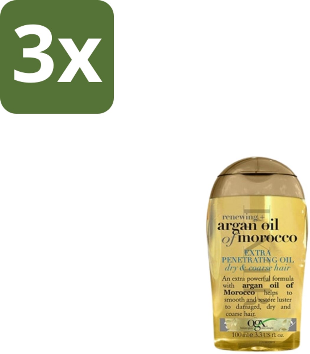 3 x OGX Penetrating Argan Oil of Morocco Extra 100 ml - Haarolie - Arganolie - Herstelhaar - Droog Haar - Beschadigd Haar