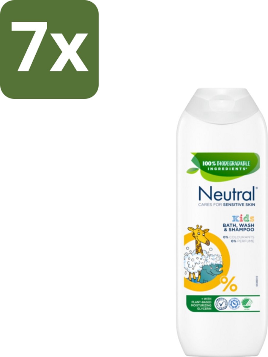 7 x Neutral Kids – Douchegel – Bath, Wash & Shampoo – 250 ml - Kinderhuid Verzorging - Gevoelige Huid - Kinderwas - Douchegel - Badschuim