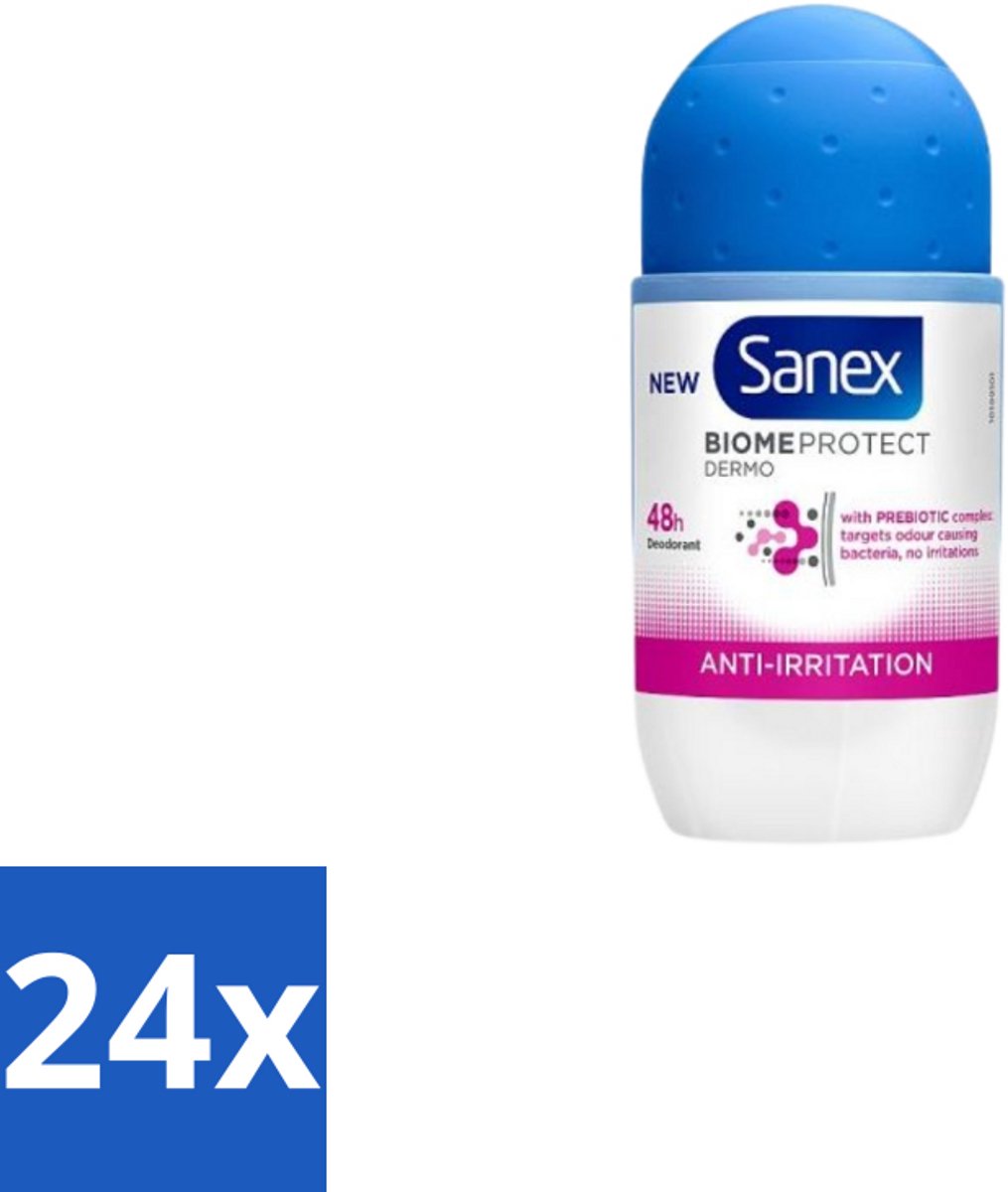 24 x Sanex – Deo Roll-on – BiomeProtect Dermo Anti-Irritation – 50 ml - Gevoelige Huid - Anti-irritatie - Deodorant Roller - Huidmicrobioom - PH Balans