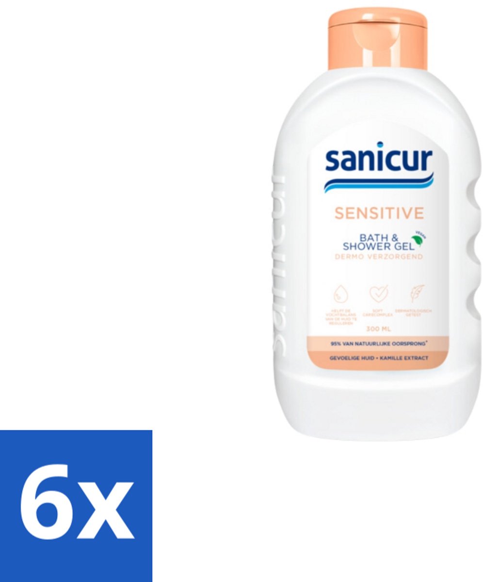 6 x Sanicur Bath & Showergel Sensitive 300 ml - Gevoelige Huid - Bad En Douchegel - Zachte Reiniging - Kamille Extract - Huidbeschermend