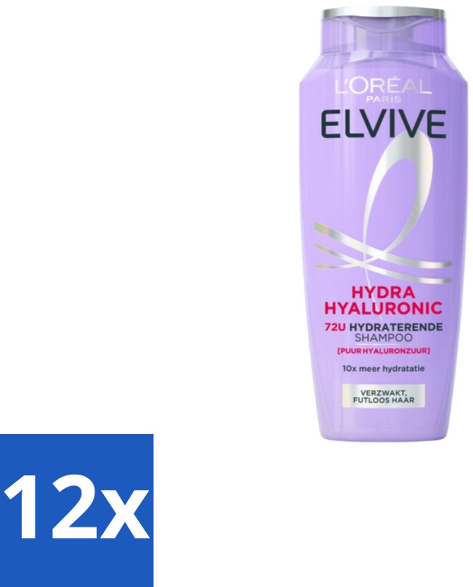 12 x L'Oréal Elvive Hydra Hyaluronic Shampoo 250 ml - Hydra Hyaluronzuur Shampoo - Droog Haar - Hyaluronzuur - Vochtig Haar - Haar Hydrateren