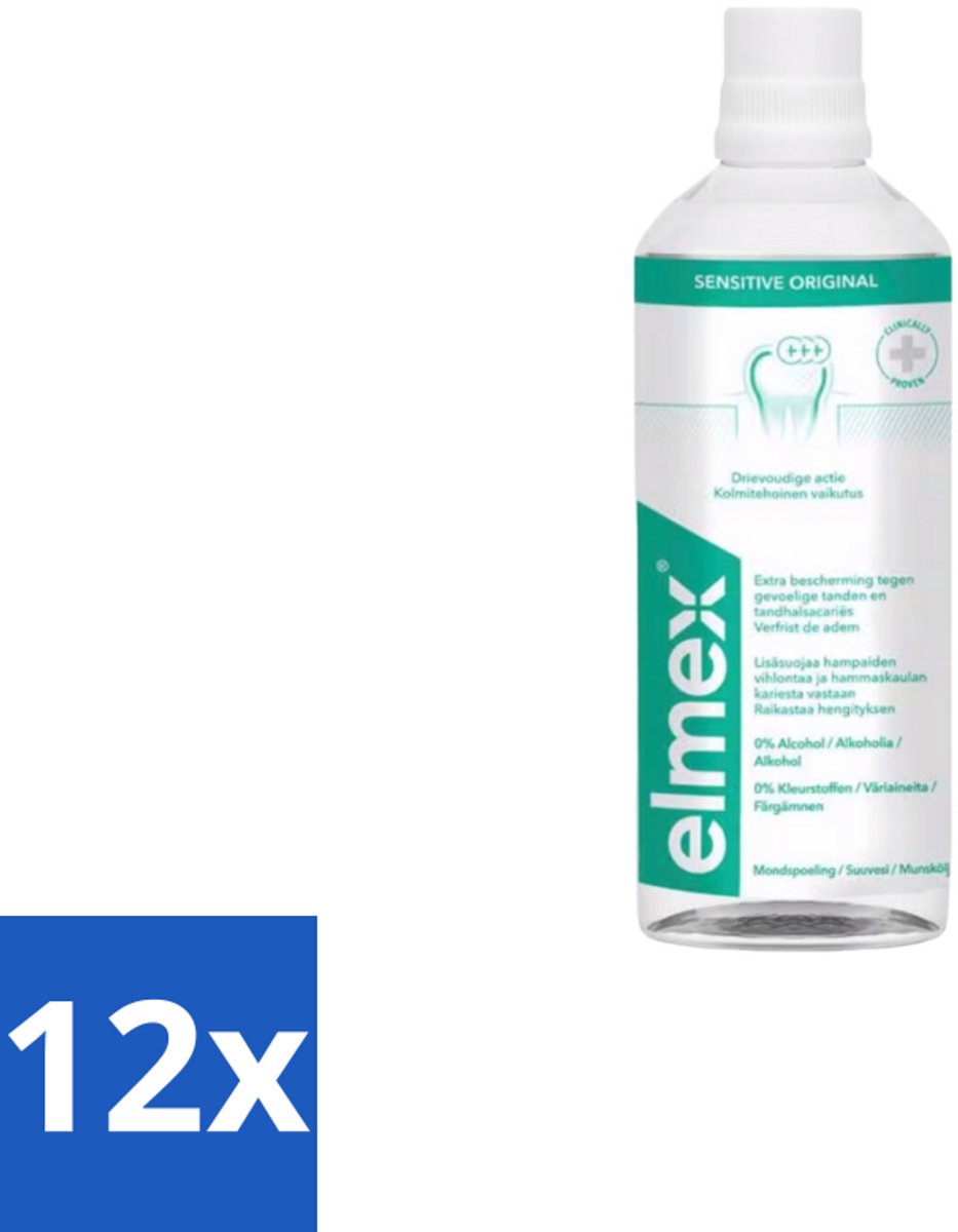 12 x Elmex Mondspoeling Sensitve 400 ml - Gevoelige Tanden - Tandspoeling - Vrijliggende Tandhalzen - Tandhalscariës - Fluoridebescherming