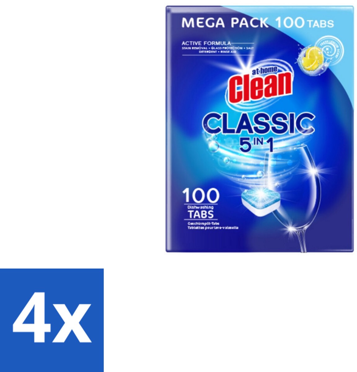 4 x At Home – Vaatwastabletten 5-in-1 – Classic Citroen – 100 Tabs - Vaatwastabletten - Vaatwassen - Reinigen - Citroengeur - Glans