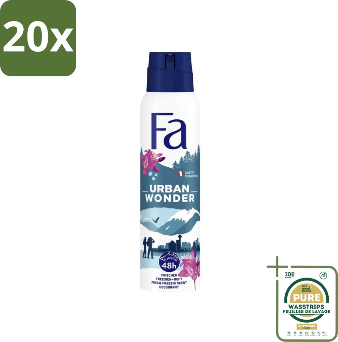 20 x Fa - Deodorant Spray - Urban Wonder - Aardbei - 48 uur Bescherming - 150 ml - Grootverpakking - Deodorant Spray - Aardbei Geur - 48 Uur Bescherming - Huidvriendelijk - Geurveroorzakende Bacteriën