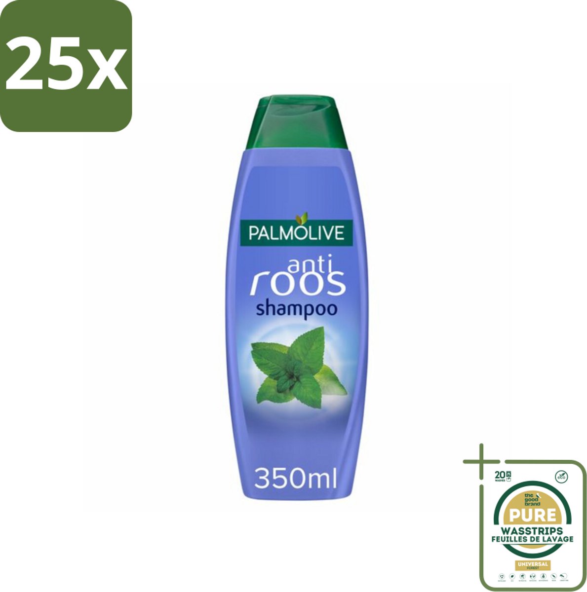25 x Palmolive Shampoo Anti-Roos 350 ml - Grootverpakking - Anti-roos Shampoo - Wilde Munt Shampoo - Roosbestrijdend Shampoo - Gezonde Hoofdhuid - Verfrissend Haar